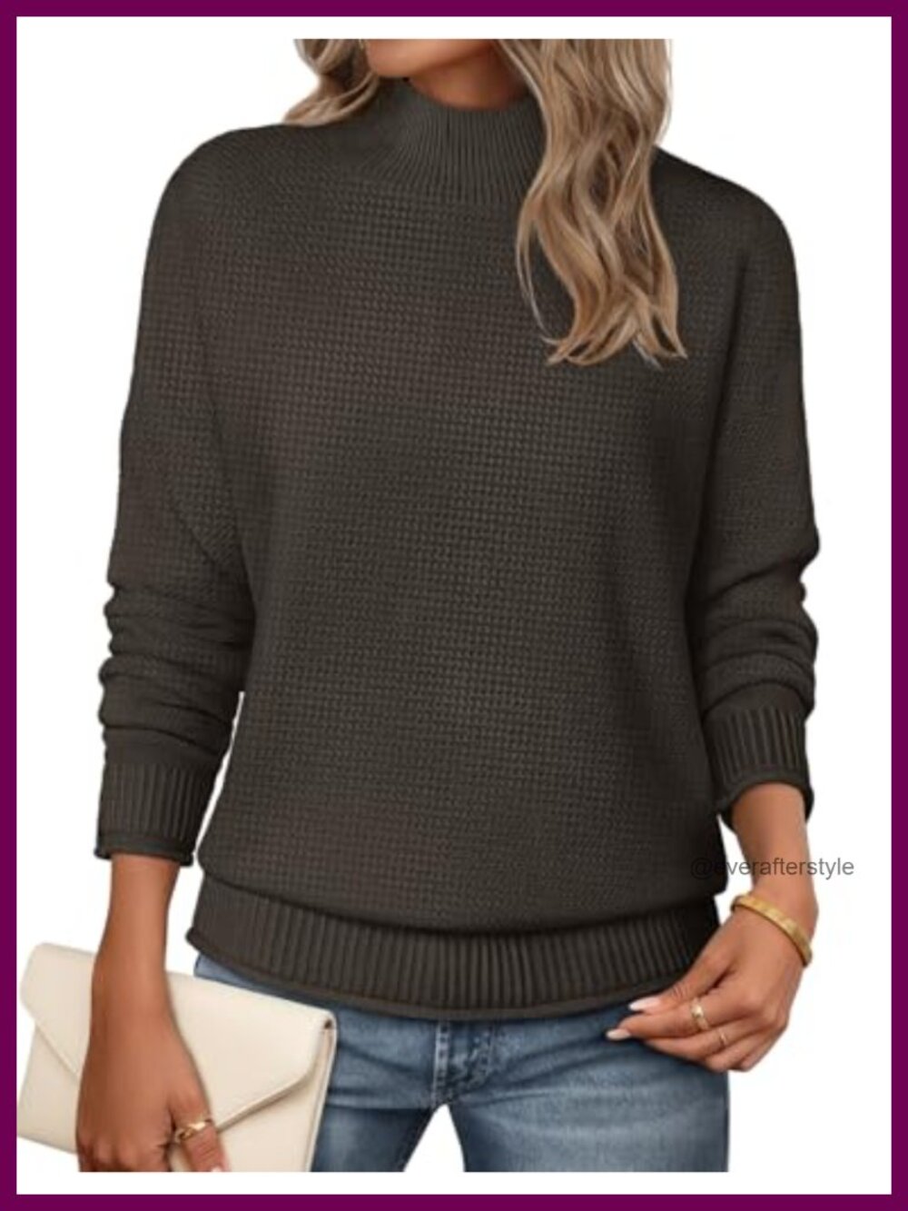 Women's Turtleneck Long Sleeve Cozy Knit Pullover Sweater Loose Fit